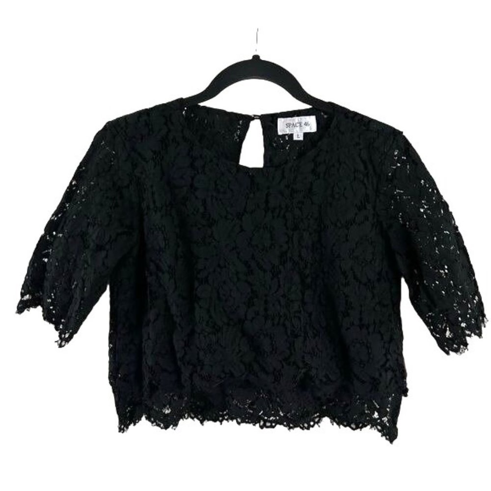 Space 46 Lace Black Crop Top, Sz Lg